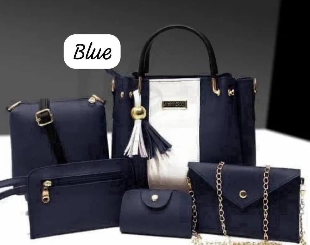 Women's PU Leather Plain Hand Bag Set