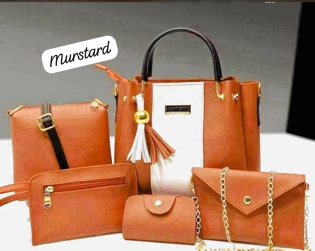 Women's PU Leather Plain Hand Bag Set