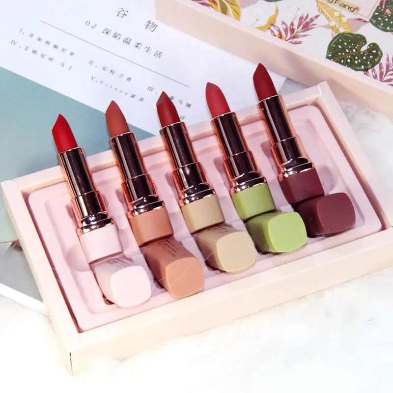 Matte Lipstick Set 5 Pcs Nude Shades Bold Coverage
