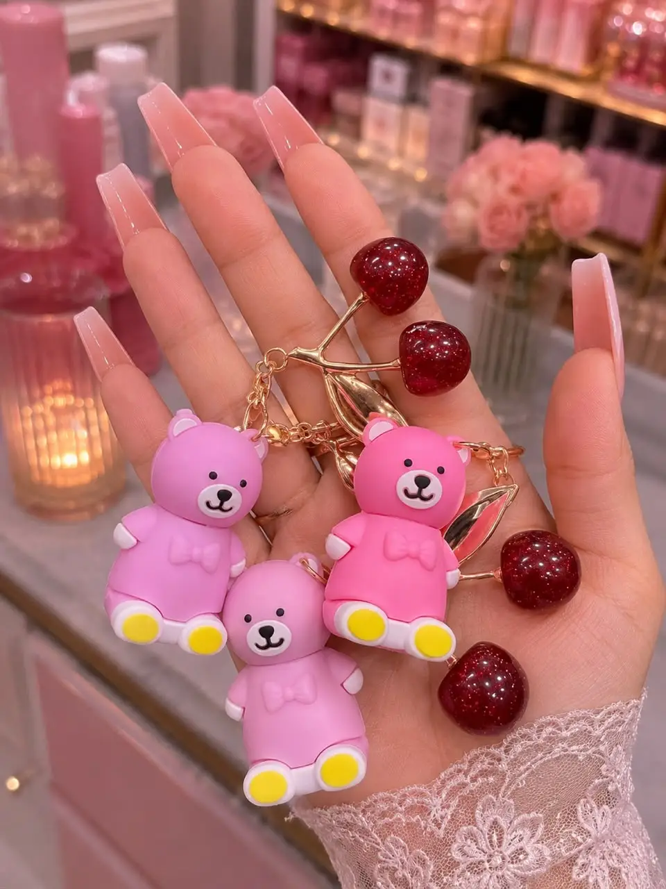 Teddy gloss And Cherry Keychain Magic Pink