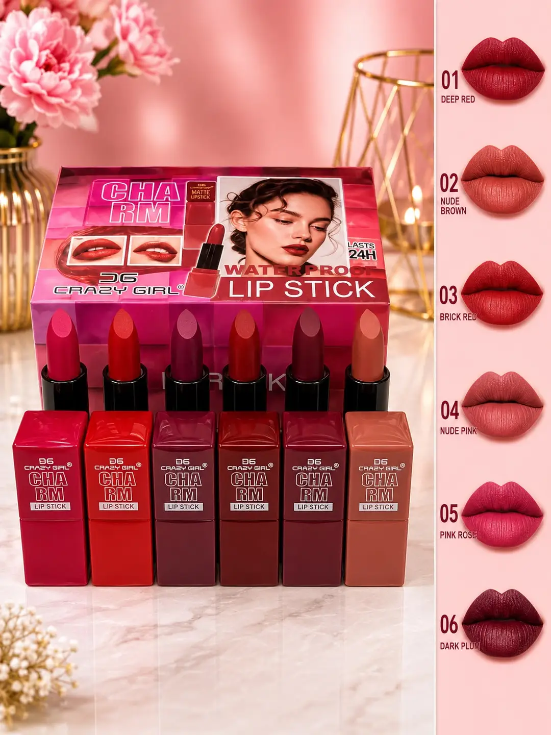 Crazy Girl Charm Waterproof Lipstick 6 pcs Set