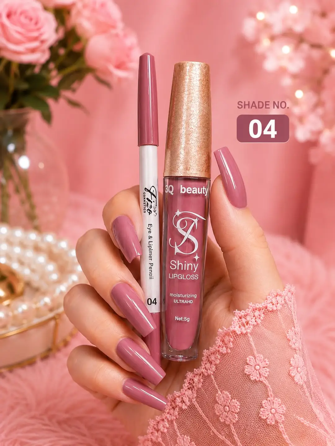 2 in 1 3Q Beauty Shinny LipGloss & Lipliner