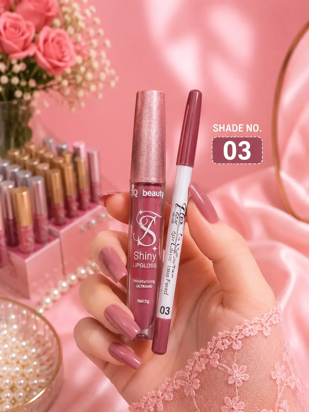 2 in 1 3Q Beauty Shinny LipGloss & Lipliner