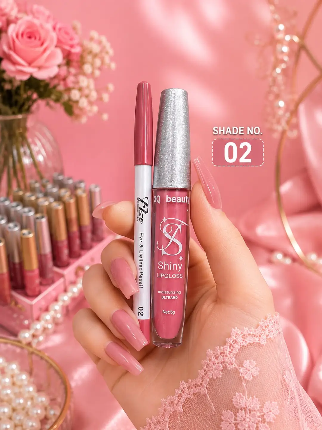 2 in 1 3Q Beauty Shinny LipGloss & Lipliner