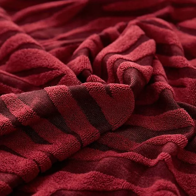 Red Velvet Sofa Cover for 3 Seater - Elastic Fit with Ruffled Hem