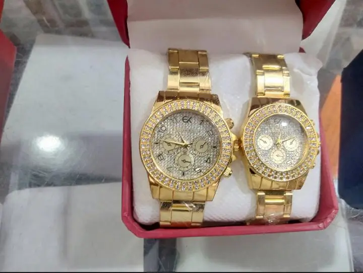 Golden crystal roman Dial couple watches