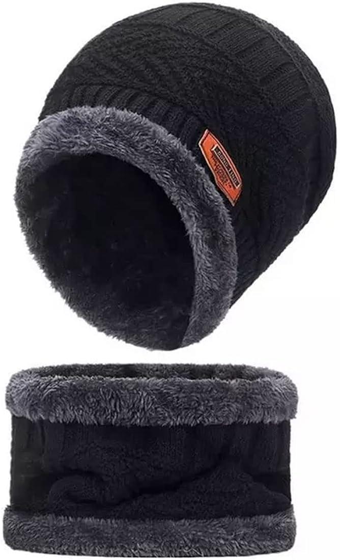 Winter Wool Beanie & Neck Warmer Set for Men Women