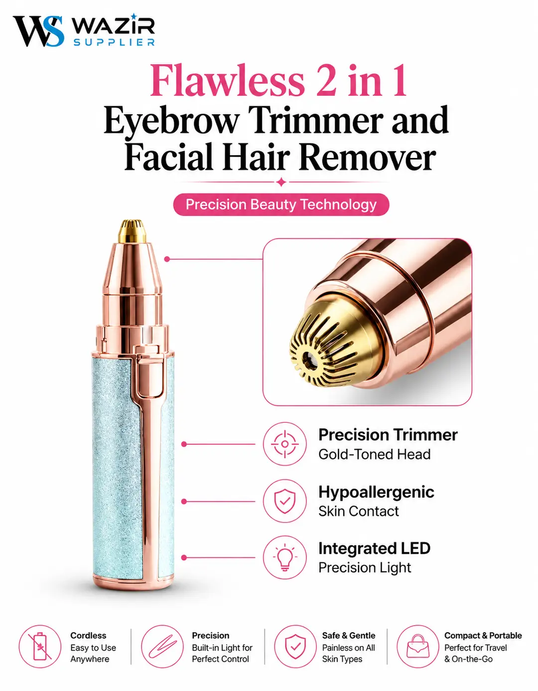 Rechargeable Women's Eyebrows & Facial Hair Trimmer