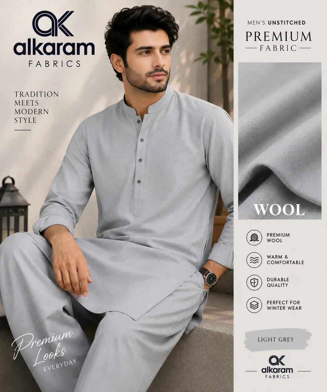Men’s Unstitched Wool Plain Suit