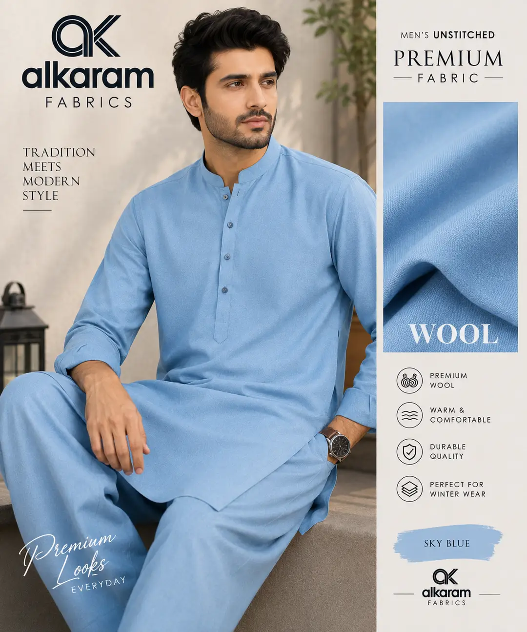 Men’s Unstitched Wool Plain Suit