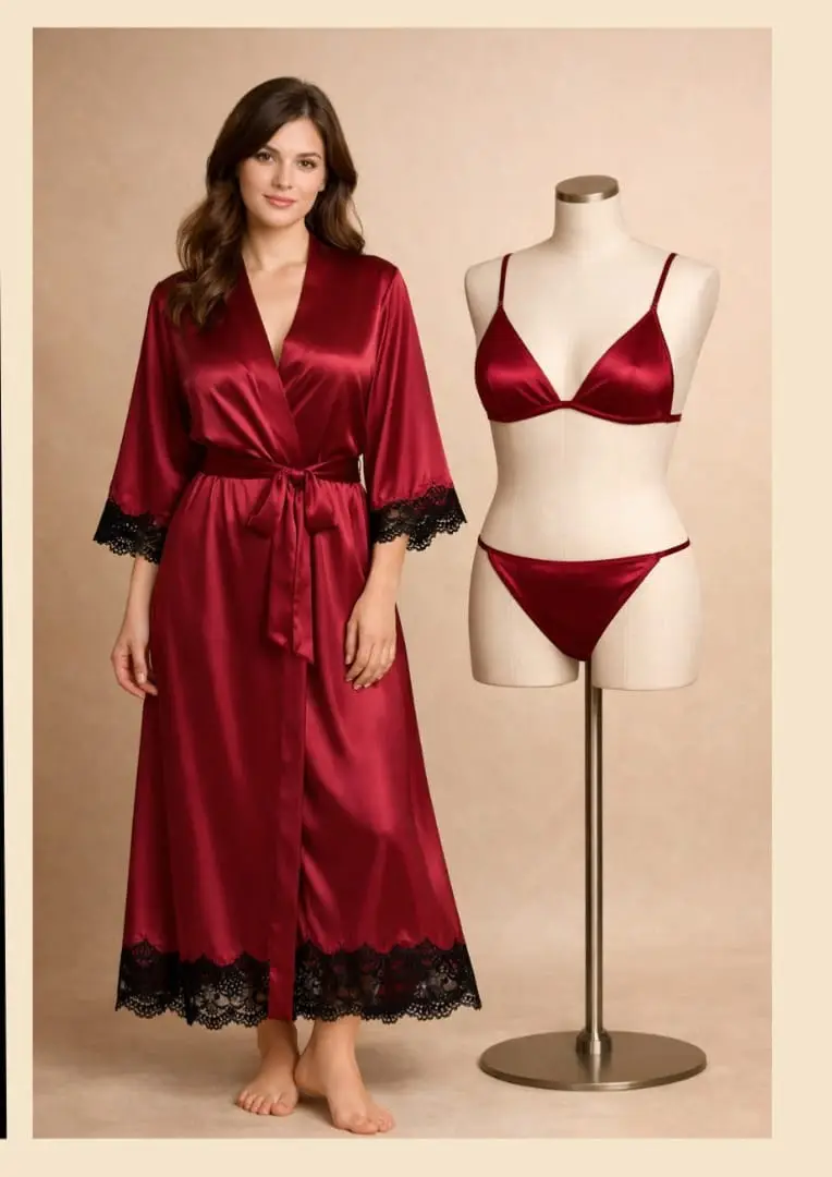 Silk Plain Comfortable And Lightweight Nightwear Set