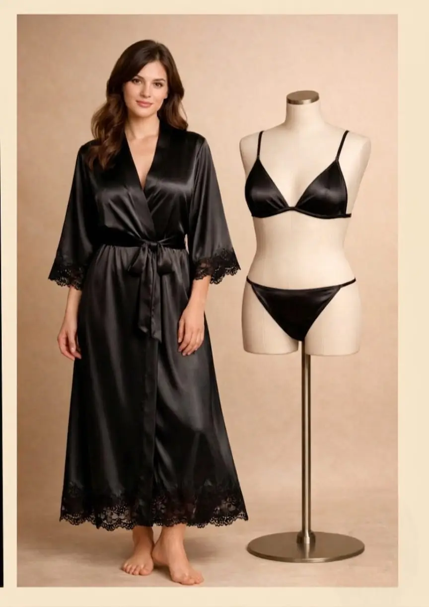 Silk Plain Comfortable And Lightweight Nightwear Set