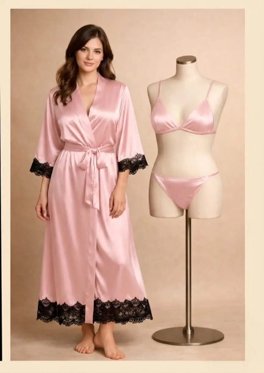 Silk Plain Comfortable And Lightweight Nightwear Set