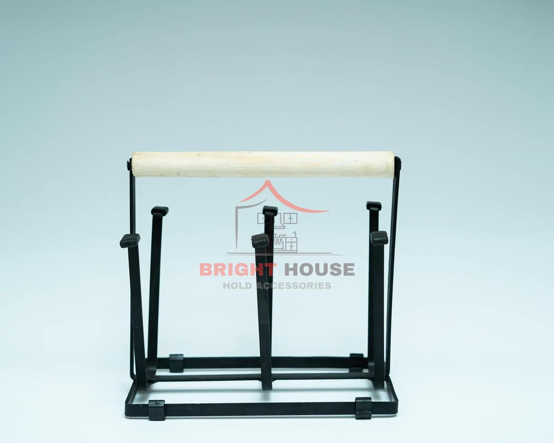 Stylish Wooden Handle Glass Stand Black Metal Kitchen Organizer
