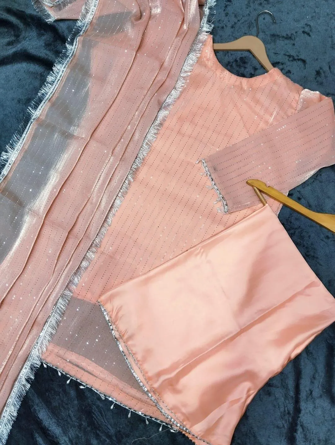 Full Heavy Stone Work Shirt with Lace Dupatta 3 Piece Suit