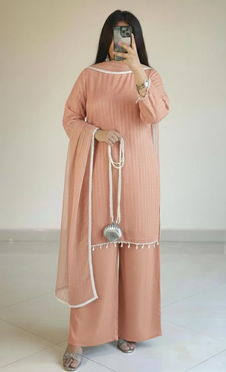 Full Heavy Stone Work Shirt with Lace Dupatta 3 Piece Suit