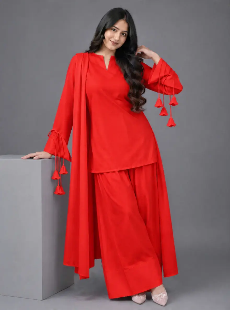 3 Pcs Women's Stitched Linen Plain Suit