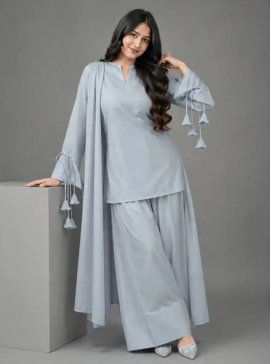 3 Pcs Women's Stitched Linen Plain Suit