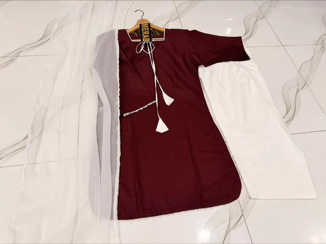 3 Pcs Women's Stitched Cotton Plain Suit