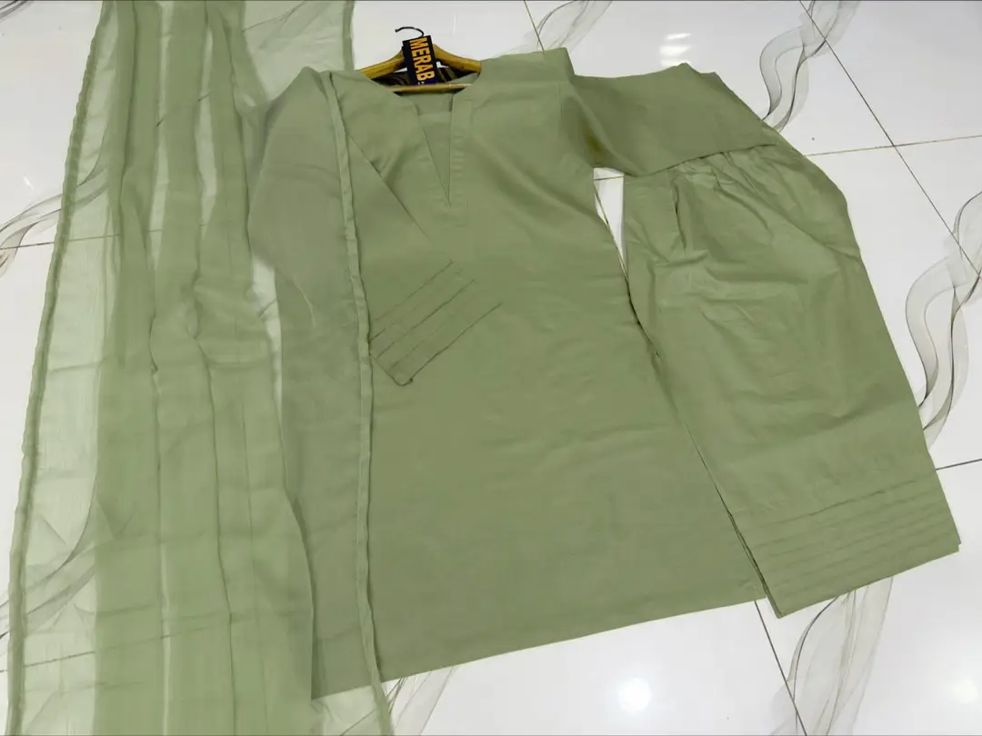 3 Pcs Women's Stitched Cotton Plain Suit