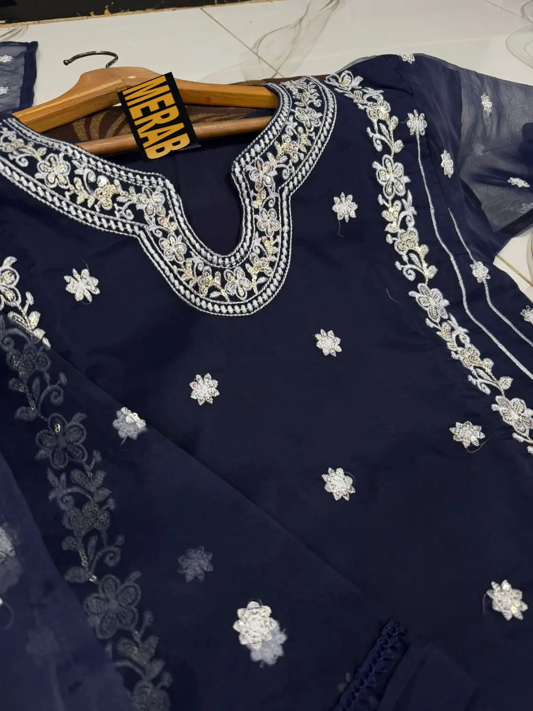 3 Pcs Women's Stitched Organza Embroidered Suit