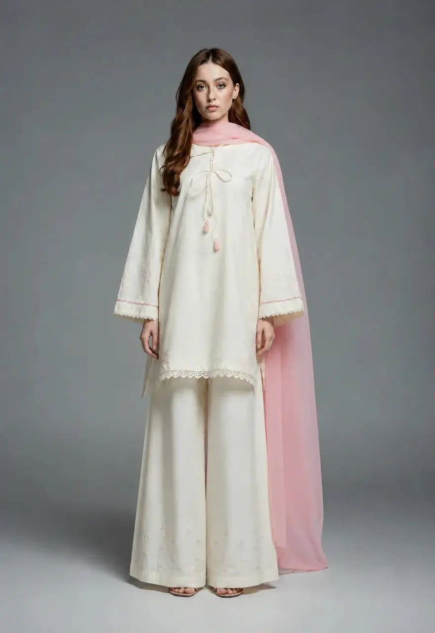 3 Pcs Women's Stitched Cotton Embroidered Suit