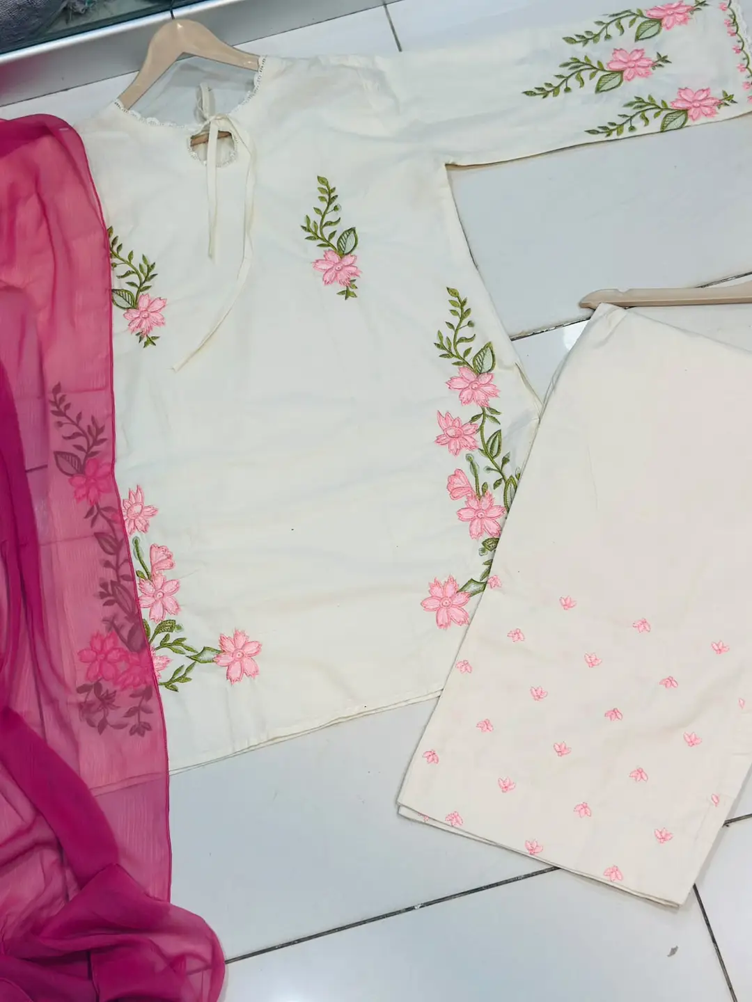 3 Pcs Women's Stitched Cotton Embroidered Suit