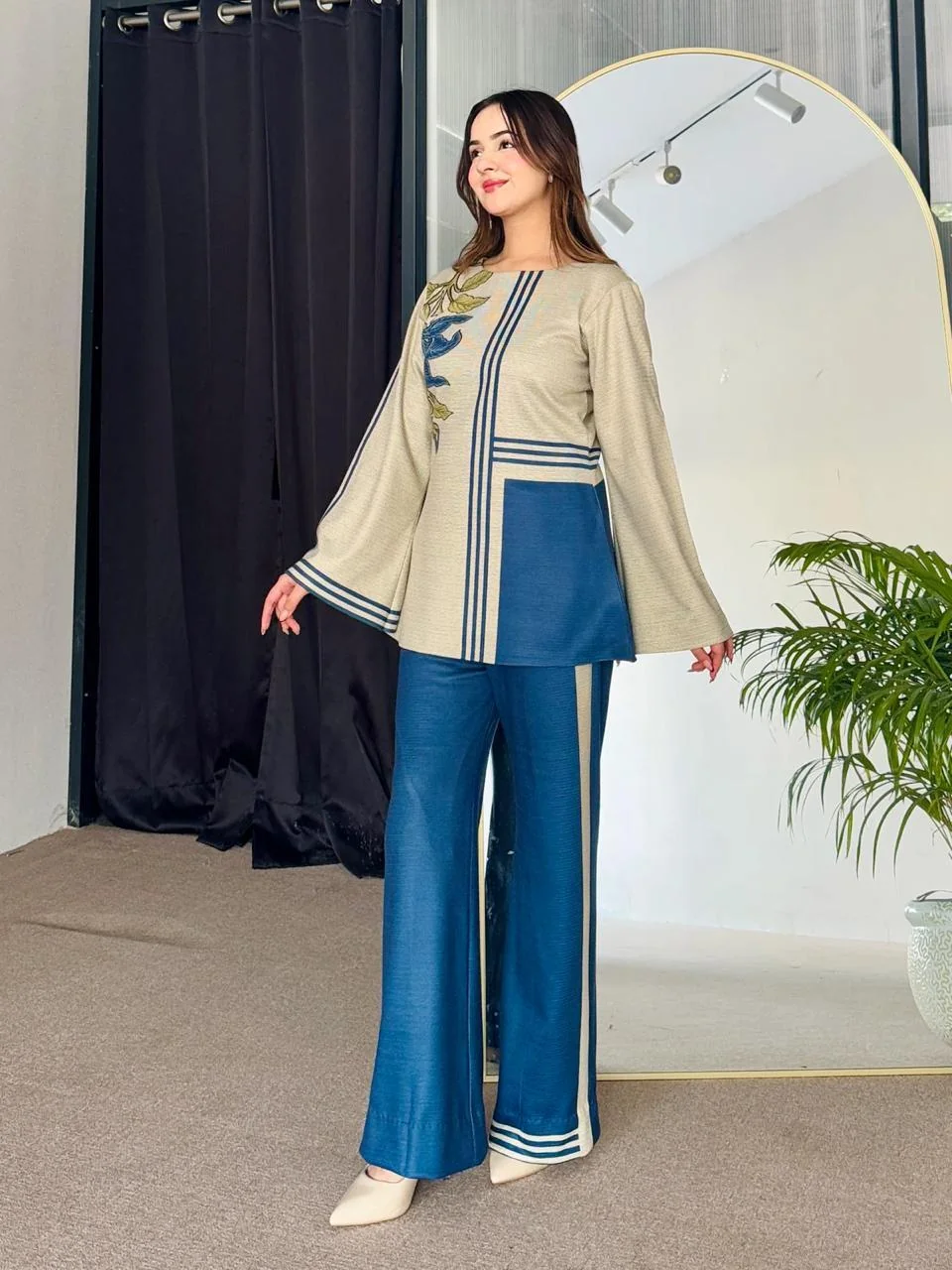 Blue Swiss Lawn Printed 2Pcs Women Co-Ord Set Medium