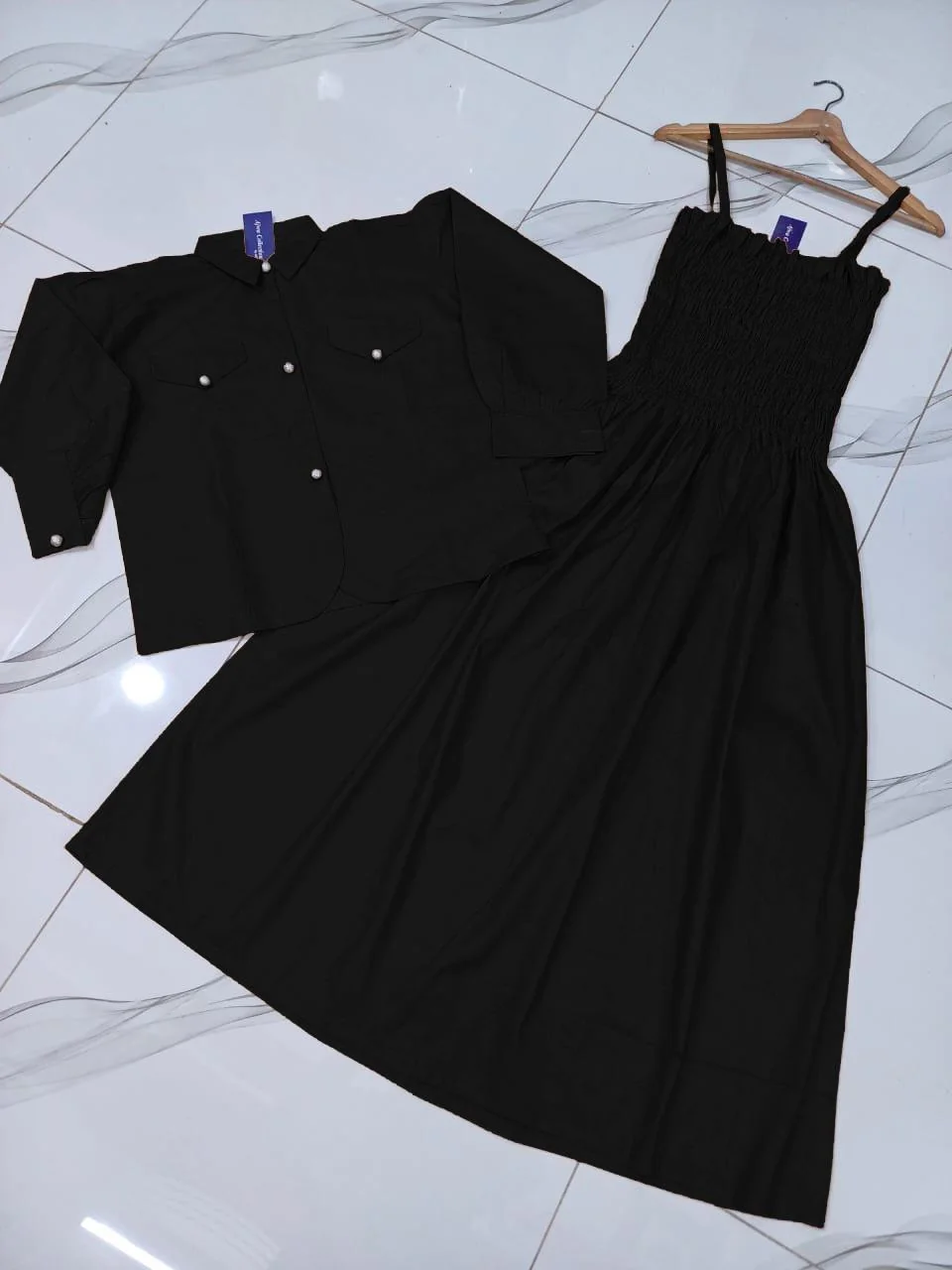 Black Linen 2Pcs Frock & Jacket Set