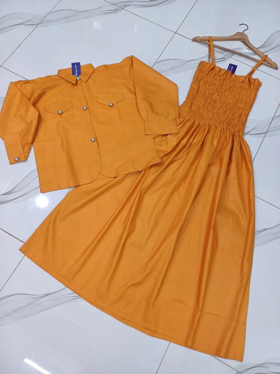 Mustard Linen 2Pcs Frock & Jacket Set