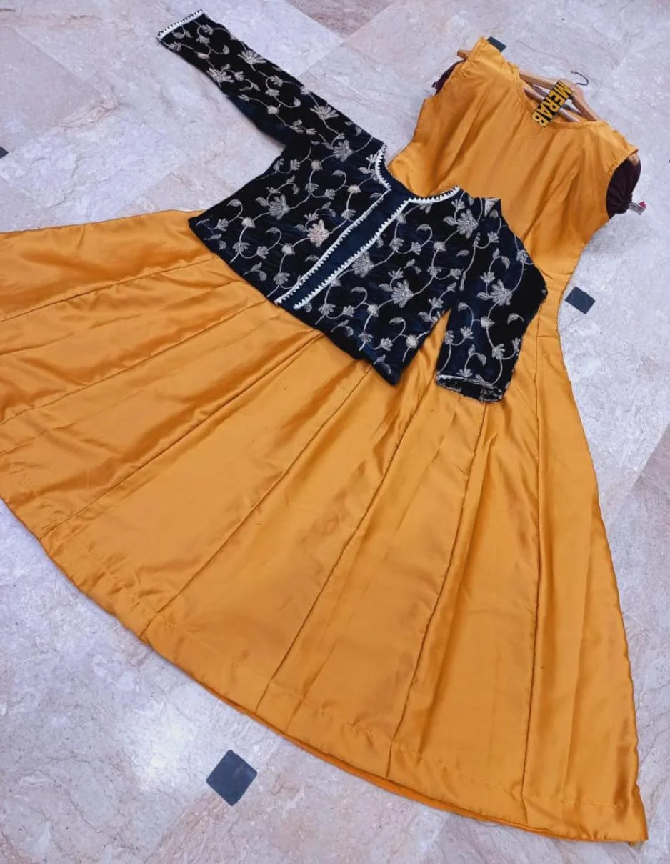 Mustard Shamoz Silk Maxi With Embroidered Jacket 2Pcs