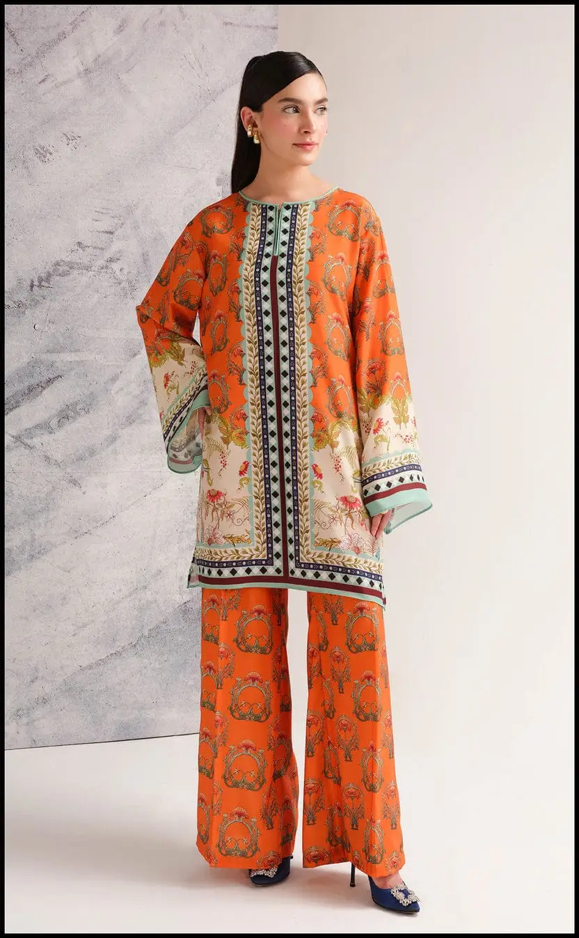 2 Pcs Women's Stitched Swiss Lawn Printed Co-Ord Set