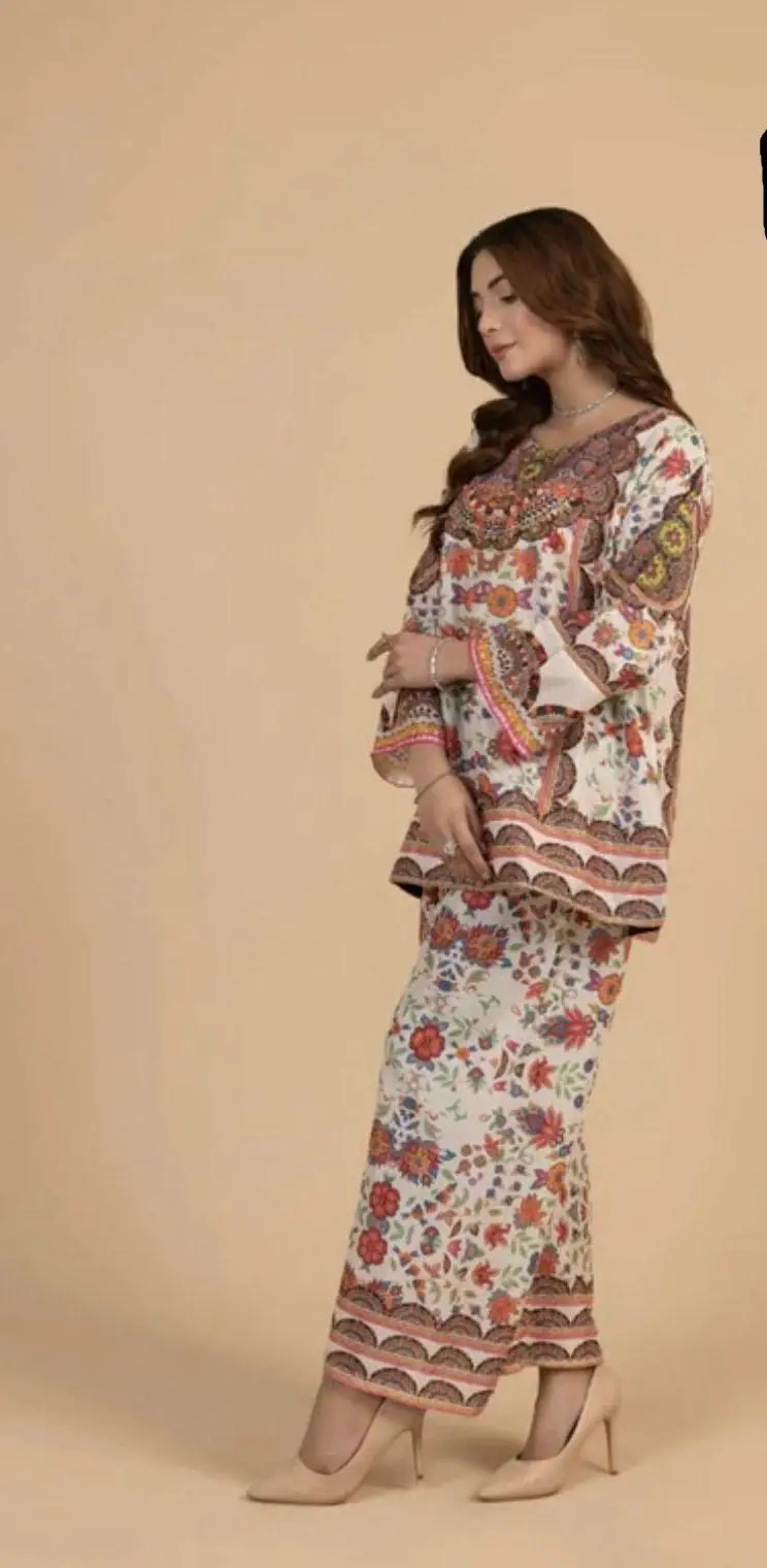 2 Pcs Women's Stitched Swiss Lawn Printed Co-Ord Set