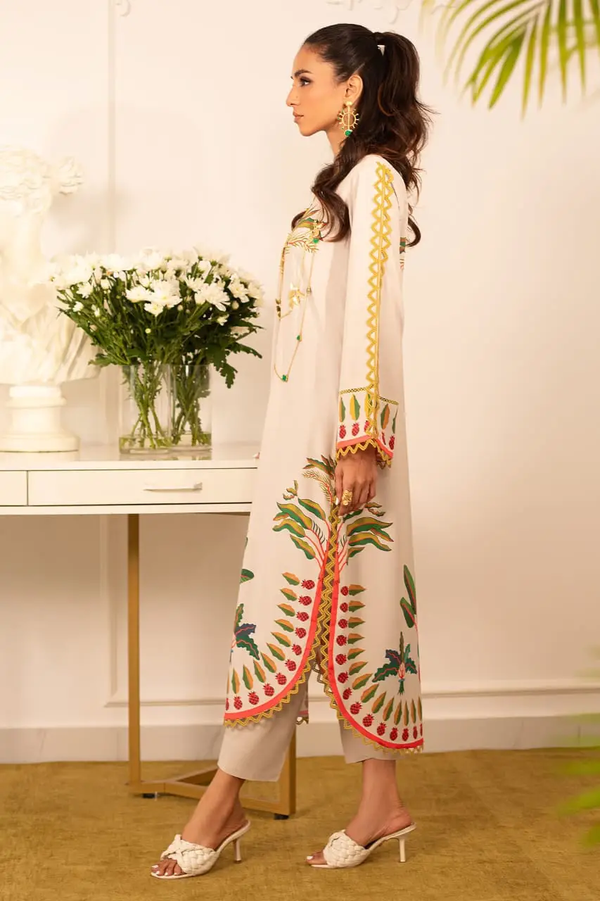 2 Pcs Women's Stitched Swiss Lawn Printed Co-Ord Set