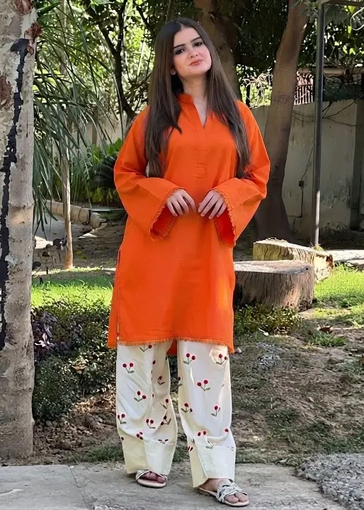 2 Pcs Women's Stitched Cotton Printed Shirt And Trouser