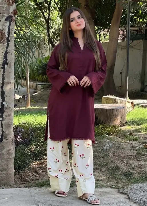 2 Pcs Women's Stitched Cotton Printed Shirt And Trouser
