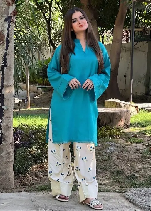 2 Pcs Women's Stitched Cotton Printed Shirt And Trouser