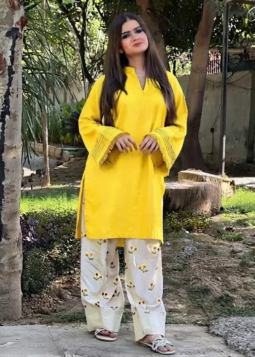 2 Pcs Women's Stitched Cotton Printed Shirt And Trouser