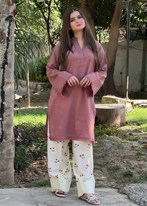 2 Pcs Women's Stitched Cotton Printed Shirt And Trouser