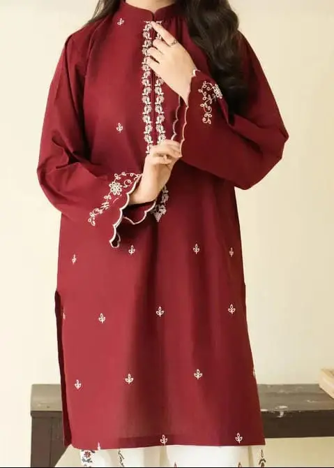 2 Pcs Women's Stitched Chiffon Embroidered Shirt And Trouser