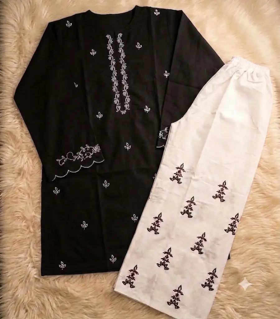 2 Pcs Women's Stitched Chiffon Embroidered Shirt And Trouser