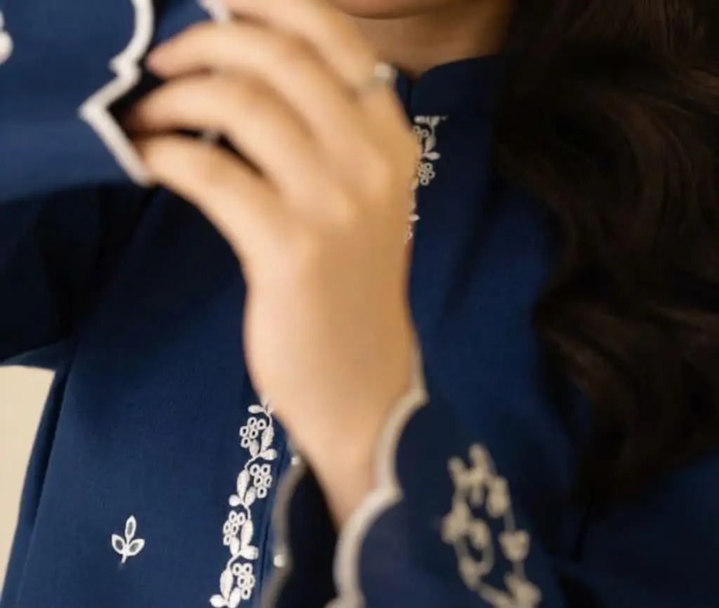 2 Pcs Women's Stitched Chiffon Embroidered Shirt And Trouser
