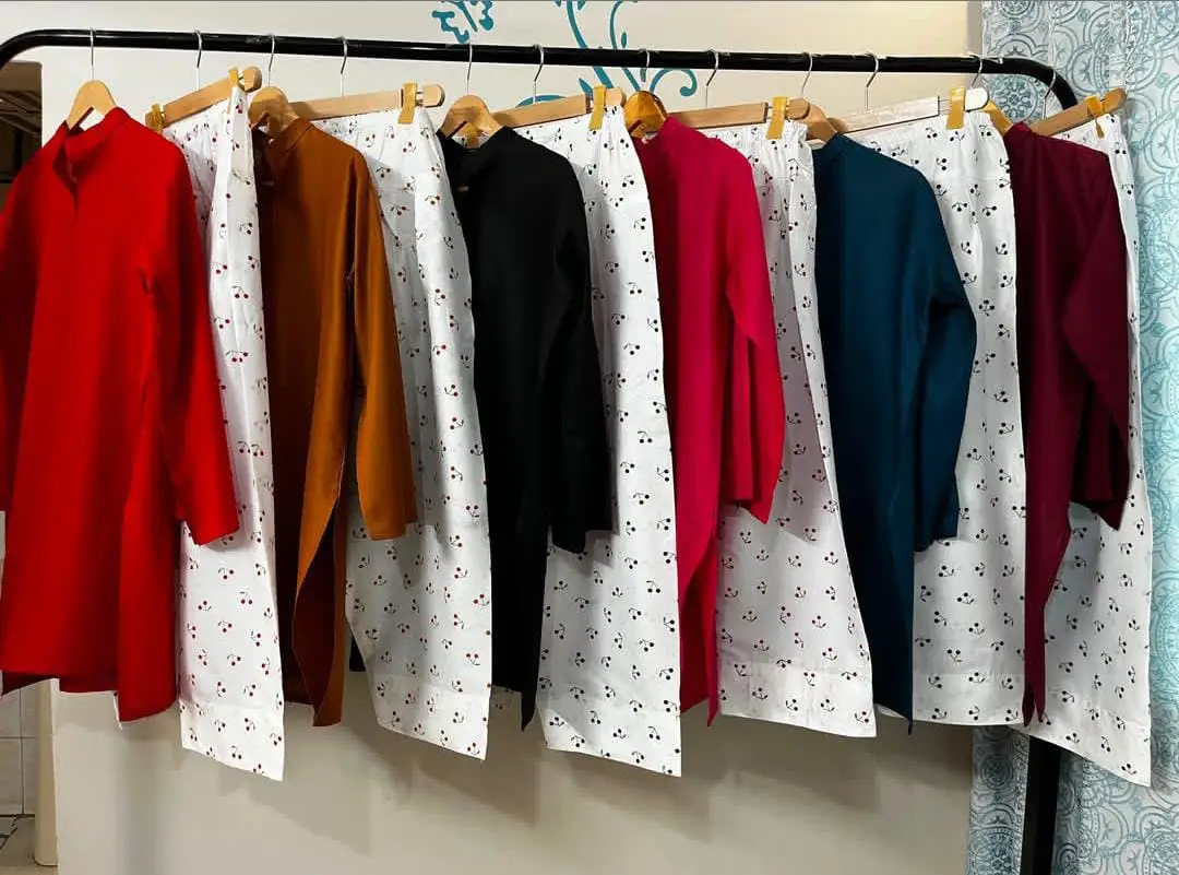 2 Pcs Women's Stitched Cotton Plain Shirt And Trouser