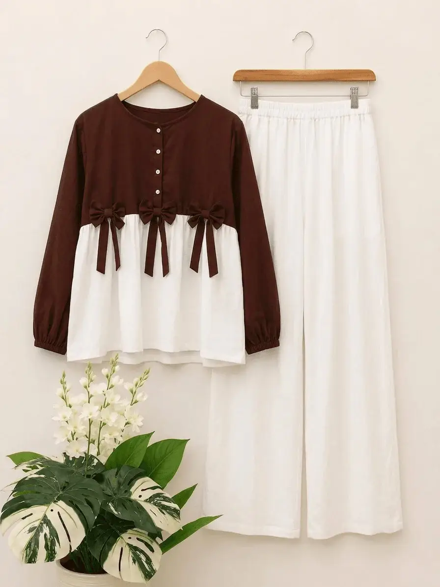2 Pcs Women's Stitched Cotton Plain Shirt And Trouser