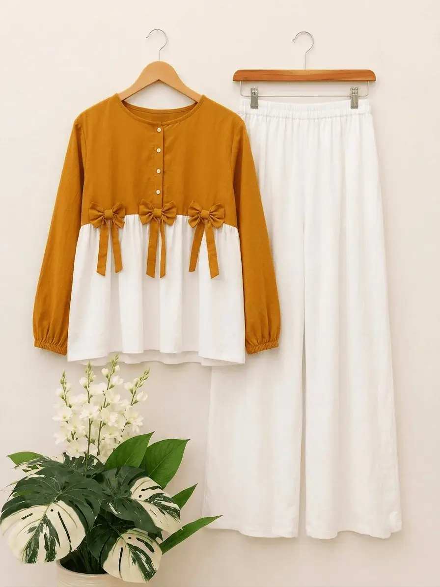 2 Pcs Women's Stitched Cotton Plain Shirt And Trouser