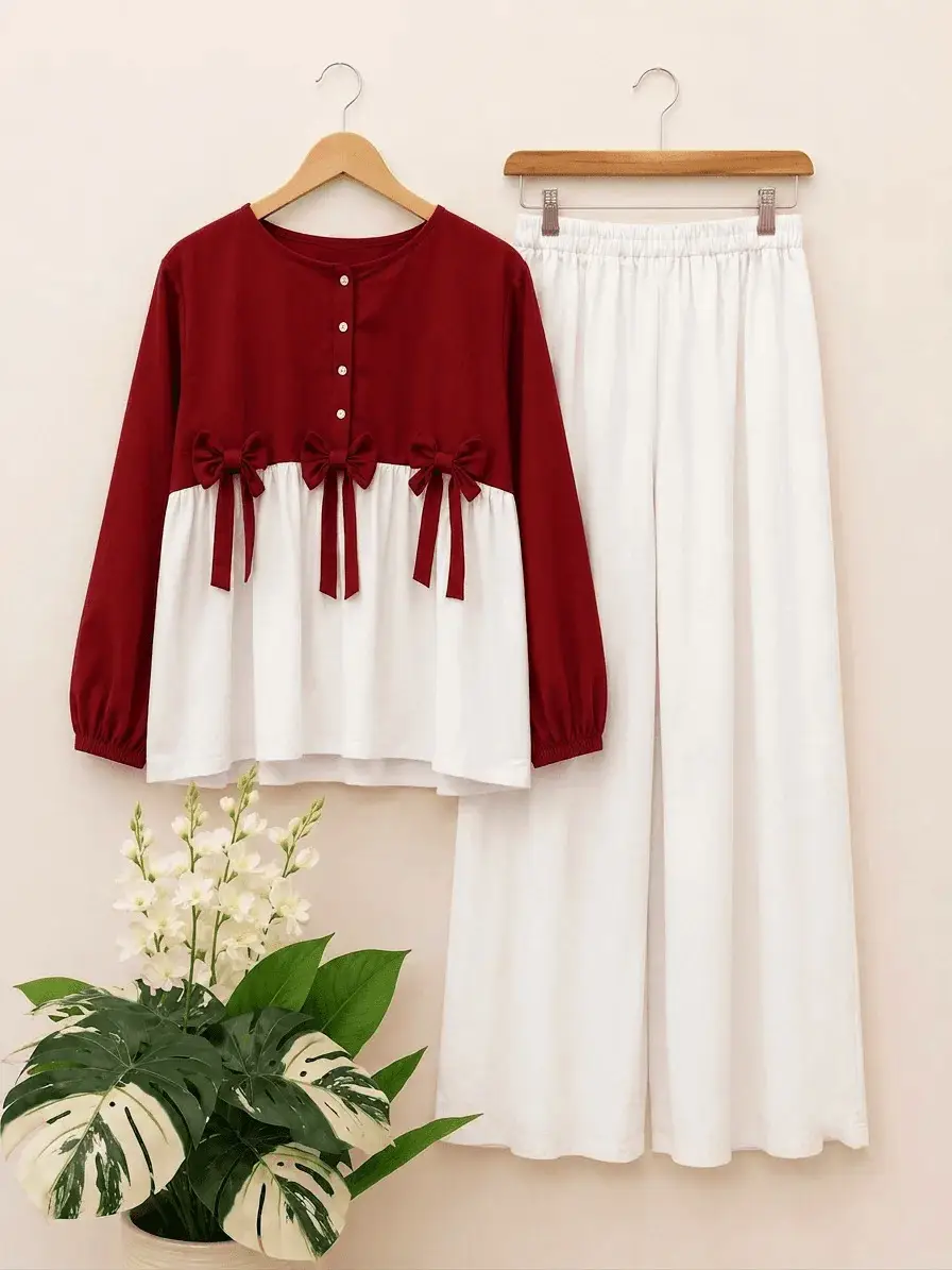 2 Pcs Women's Stitched Cotton Plain Shirt And Trouser