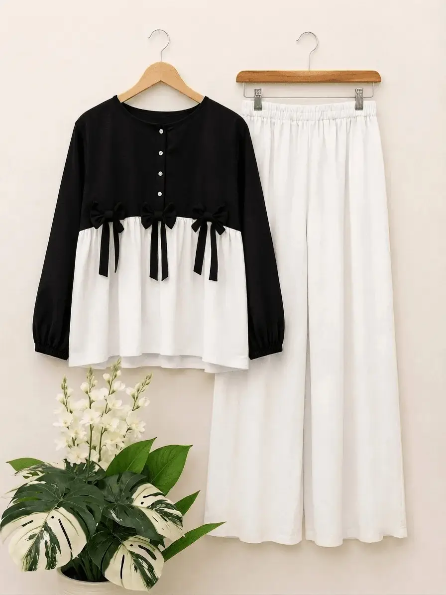 2 Pcs Women's Stitched Cotton Plain Shirt And Trouser
