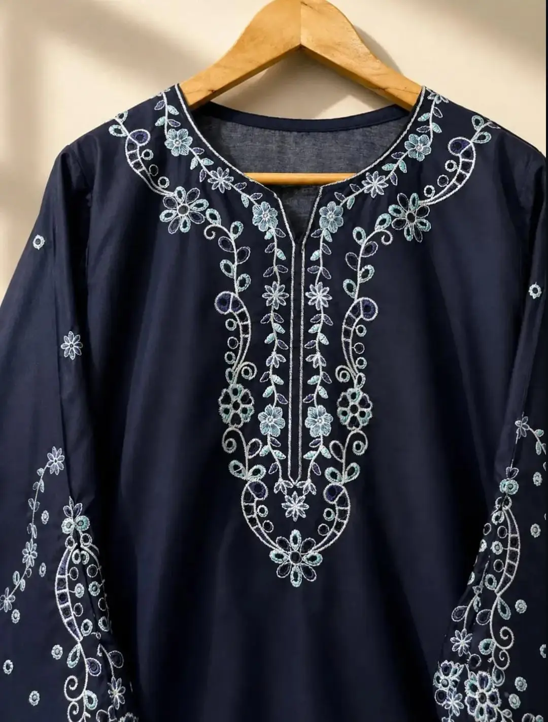 2 Pcs Women's Stitched Cotton Embroidered Shirt And Trouser