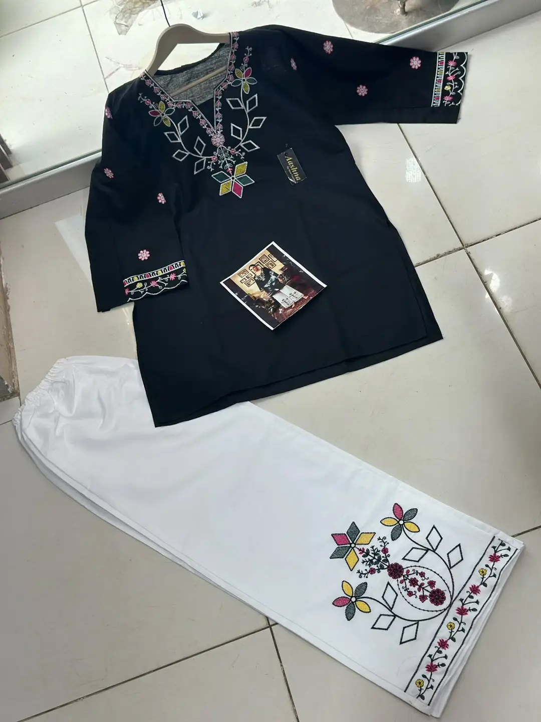 2 Pcs Women's Stitched Cotton Embroidered Shirt And Trouser