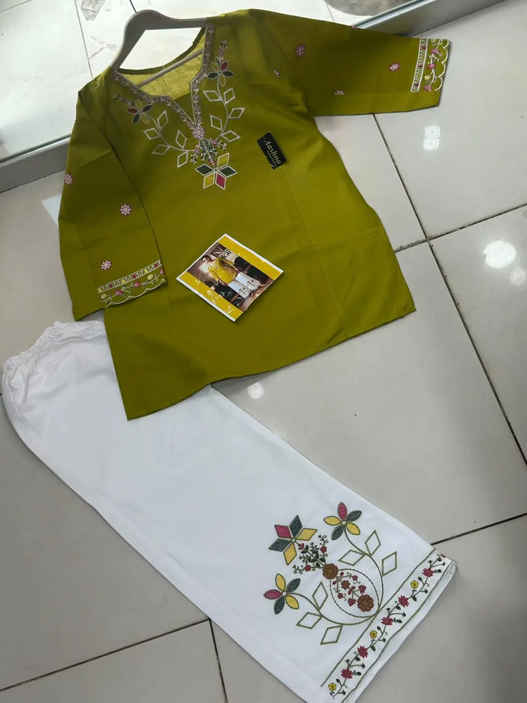2 Pcs Women's Stitched Cotton Embroidered Shirt And Trouser